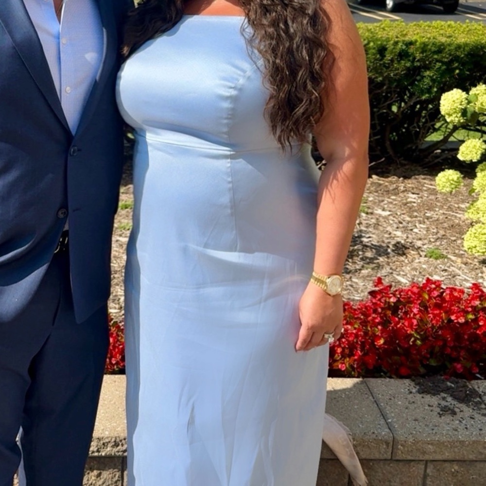 Blue Embellished Evening Gown